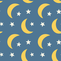 Night Sky Pattern with Moon Stars and Clouds