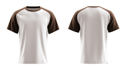 Front and back view of a blank t-shirt.  Color block sleeves