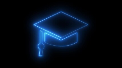 Neon line Graduation cap icon. Glowing neon academic hat, looped slow flashing. Graduation cap icon , line icon animation , Graduation day, graduation cap and diploma line icon animation on background