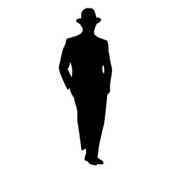 silhouette a man wearing a cowboy hat in a leaning pose