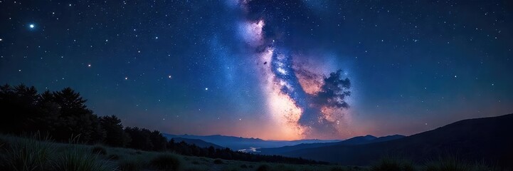 Fototapeta premium A breathtaking vista of a summer night sky brimming with countless stars, a celestial spectacle against the inky blackness , galaxy, nocturnal, bright