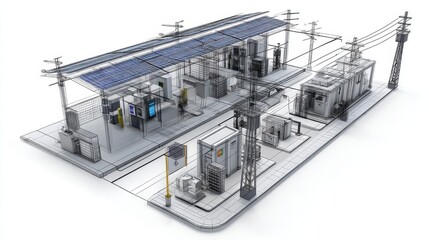 Cutaway 3D visualization of an urban AI-powered energy hub with smart meters, renewable balancing, and real-time grid analytics.