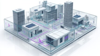 Cutaway 3D visualization of an urban AI-powered energy hub with smart meters, renewable balancing, and real-time grid analytics.