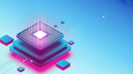 Abstract 3d illustration of a computer processor chip concept depicting digital data processing and technology transformation visualization