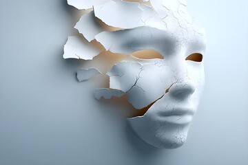 Fragmented mask symbolizing identity and transformation