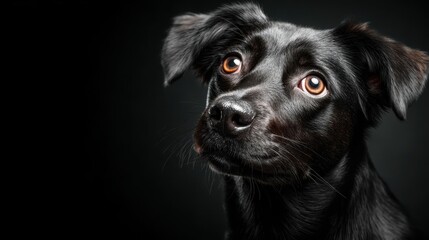 A close-up portrait of a black dog portrays its soulful brown eyes, capturing the essence of loyalty, companionship, and the bond between pets and their owners effortlessly.