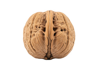 Obraz premium Close-up of a detailed walnut shell showcasing intricate textures and patterns against a plain background