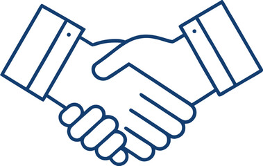 Obraz premium Two hands shaking in agreement dark blue outline handshake