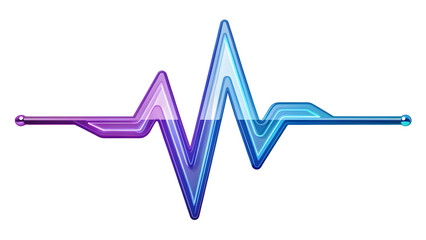 Abstract blue and purple heartbeat pulse line graphic isolated on transparent background