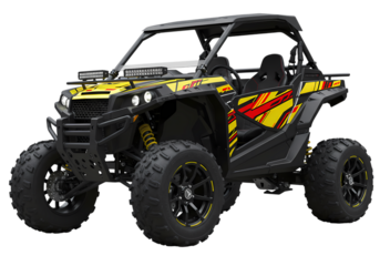 Yellow and Black OffRoad Vehicle Powerful Utility Terrain Vehicle UTV on White Background isolated on transparent background