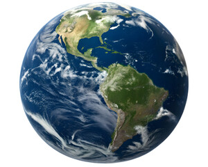 Earth view showing north and south america with cloud cover in a space background view