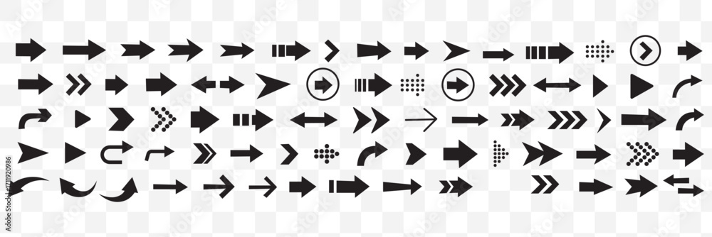 Poster black arrows flat icons. set for web design. direction pointers vector icons. big collection. vector
