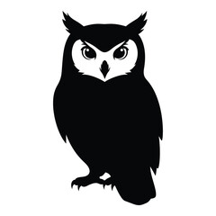 Fototapeta premium Majestic black silhouette owl perched eyes bright graphic art design silhouette