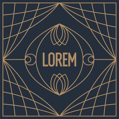 Minimalist postcard for text. Vector geometric illustration with gold lines.