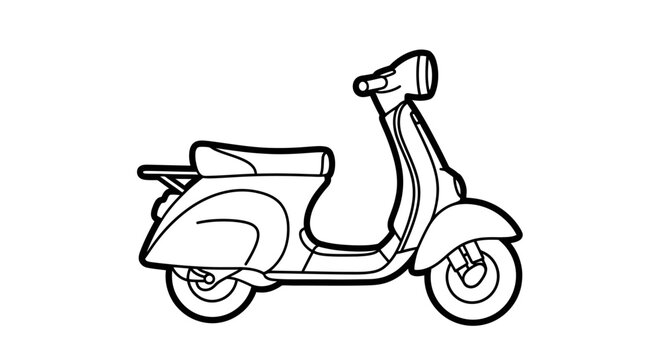 A black and white outline of a classic scooter, ready for travel.