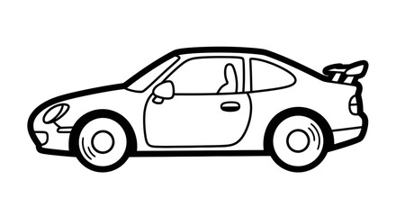 Simple black and white outline drawing of a sporty coupe car.