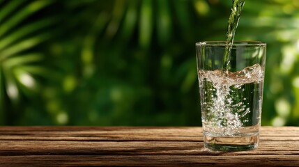 A refreshing image of water being poured into a glass, capturing the essence of purity, clarity, and the importance of hydration in a nature-focused world.