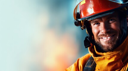 A confident firefighter smiles while wearing protective gear, showcasing a dedicated spirit and courage needed to combat fires and protect communities from danger and destruction.