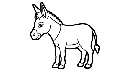 A simple line drawing of a donkey standing in profile, facing left, with a friendly expression.