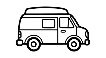 A simple line drawing of a van with a roof rack, viewed from the side.