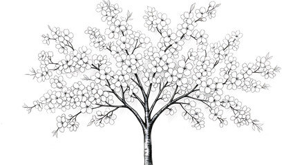 Obraz premium Graphite Pencil Sketch of a Cherry Blossom Tree in Bloom