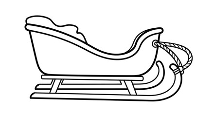 A classic wooden sleigh, ready for a snowy journey, detailed line drawing.