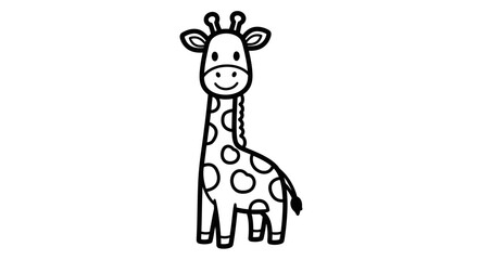 Cute cartoon giraffe illustration, standing upright, outlined in black.