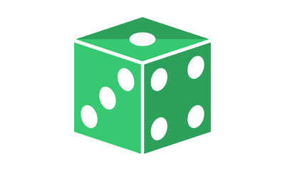 Green die with white dots, showing the numbers one, three, and five on its visible faces.