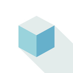 Isometric Cube Illustration with Long Shadow on White Background.