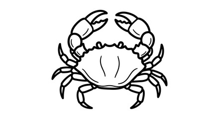 Simple line drawing of a crab, viewed from above, showcasing its claws and legs.