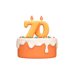 Cartoon 3D Birthday Cake with Candle Number 70.