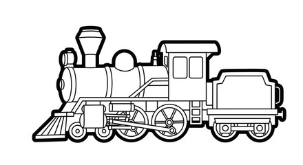 Outlined illustration of a vintage steam locomotive.