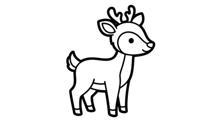 A simple line drawing of a cute cartoon deer with small antlers, standing against a white background.