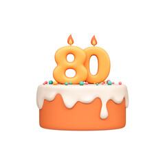 Cartoon 3D Birthday Cake with Candle Number 80