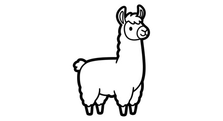 A simple black and white illustration of a standing llama, facing left.