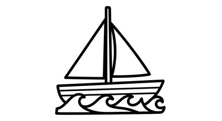Simple line drawing of a sailboat with a mast and two sails, floating on stylized waves.