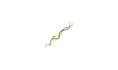 Dynamic abstract illustration of two intertwined wavy lines, vibrant yellow and serene blue, symbolizing connection, flow, and the elegant complexity of intertwined structures