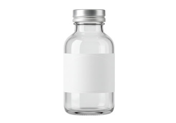 Isolated glass vial with silver top and sticker for product, medical or beauty mock-up
