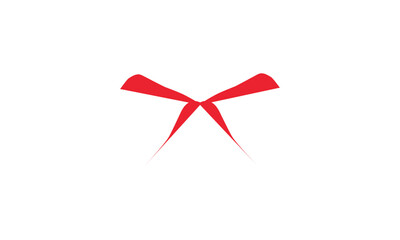 A minimalist red abstract symbol resembling a bow tie or an hourglass on a white background.