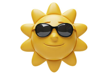 Isolated cartoon sun with sunglasses smiles, looking cool in summer vacation time