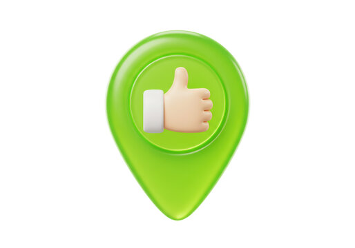 Isolated pointer with thumbs up, map marker for gps navigation, social media like icon