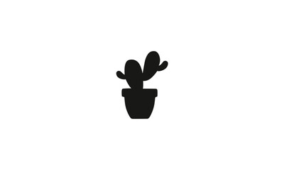 A simple black silhouette of a potted cactus plant against a white background.