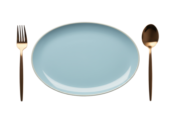 Isolated place setting with fork spoon and plate for modern elegant dining look