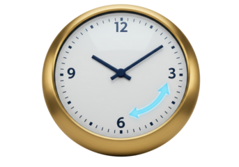 Isolated analog clock showing daylight saving time arrow, watch for time shift change