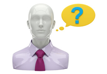 Isolated Mannequin with Question Bubble, a Concept for Dilemma, Problem Solving, Unknown