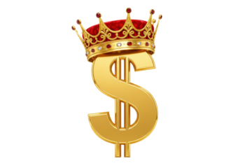 Isolated golden dollar sign adorned with a royal crown, a symbol of wealth, success, and luxury
