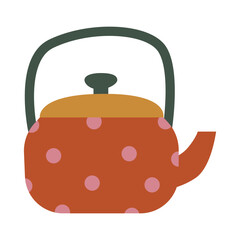 Polka Dot Teapot Isolated Vector Illustration. Colorful vector illustration of a classic red teapot with pink polka dots