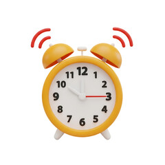 Yellow alarm clock ringing with sound waves isolated on transparent background