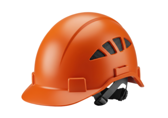 Isolated orange climbing helmet with ventilation for construction or industrial use outdoors