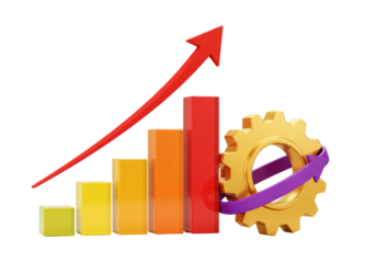 Isolated chart showing progress with gear depicting business process and forward action